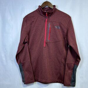 The North Face Fleece Pullover Mens Large Red Burgundy Quarter Zip Chest Pocket